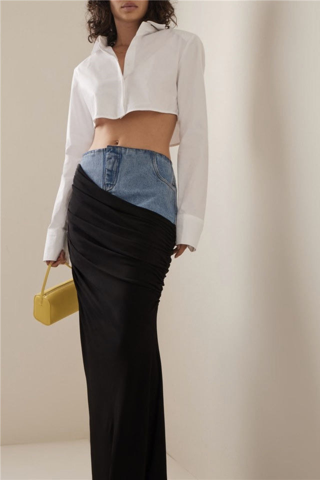 Svart ruched denim kjol