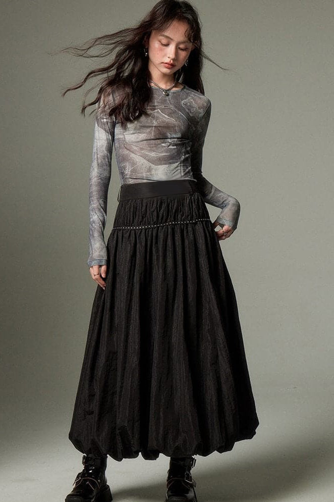 Vintage ruffled flödande maxi kjol