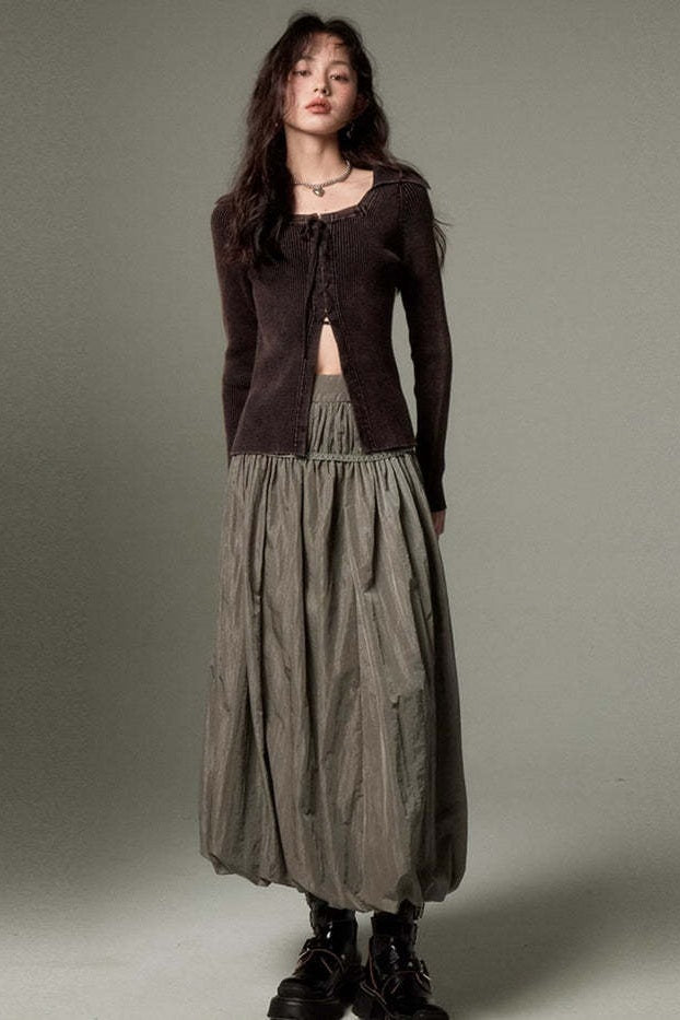 Vintage ruffled flödande maxi kjol