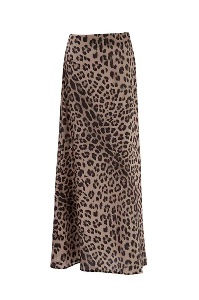 Spring Maxi Leopard hög midja flare kjol