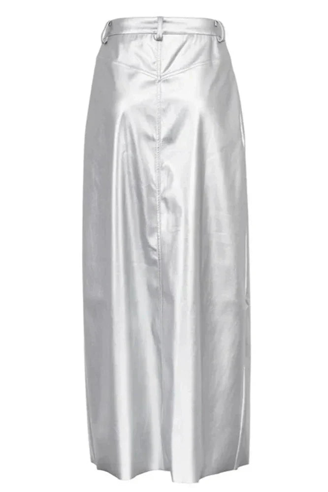Silver hög midja penna maxi kjol