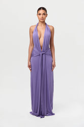 Smooth Halter Plunge Drape Tie Dress