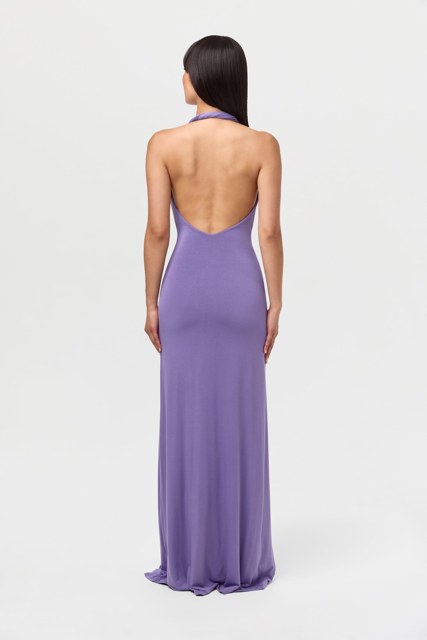 Smooth Halter Plunge Drape Tie Dress