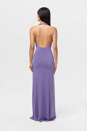Smooth Halter Plunge Drape Tie Dress