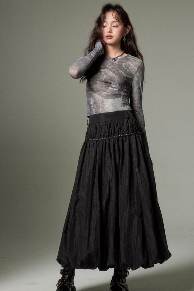 Vintage ruffled flödande maxi kjol